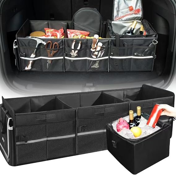 Front Trunk Organizer with Leakproof Cooler Bag for Tesla Model Y Model 3 2017-2025, Frunk Storage Bag Collapsible Container Box Compatible with Front Rear Trunk Rear Seats for Accessories, Black