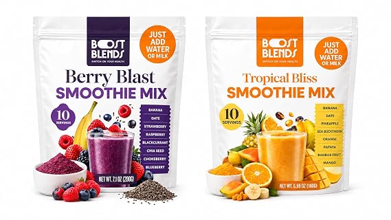 Boost Blends Smoothie Variety Pack 2 Delicious Flavors - Freeze-Dried Smoothie Powder - 100% Real Fruits - Healthy On the Go Nutrition