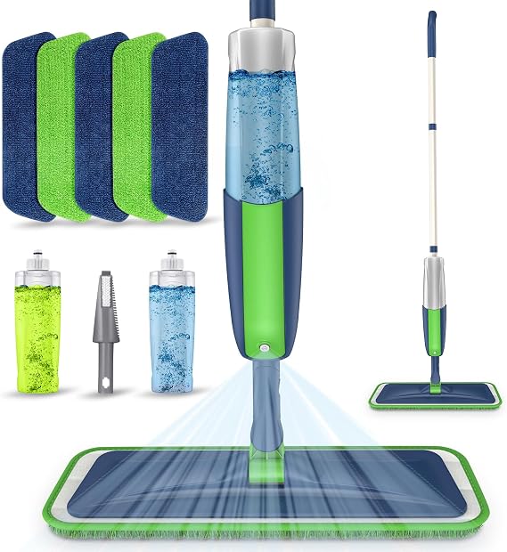 Spray Wet Mops for Hardwood Floor Cleaning: MEXERRIS Floor Mop with 5 Washable Pads for Swiffer Powermop & 2 Refillable Bottles - Home Commercial Dust Dry Mops for Wood Laminate Vinyl Tiles Ceramic