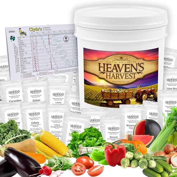 Heavens Harvest - 10 Year Survival Or Homestead Garden | 25k+ Heirloom Vegetable Seed Bank Kit | Includes Seed Vault Storage Drum | Non-GMO