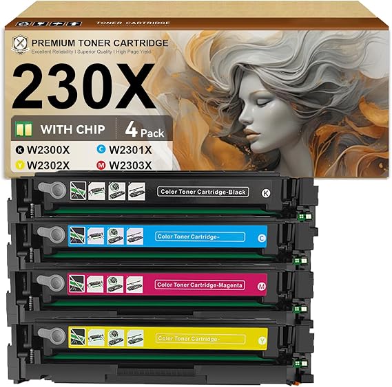 230X Compatible Toner Cartridge 4 Pack Set Replacement for W2300X W2301X W2303X W2302X Cartridge Work for HP Color Laserjet Pro 4203dw 4203dn MFP 4303dw 4303fdw Printers