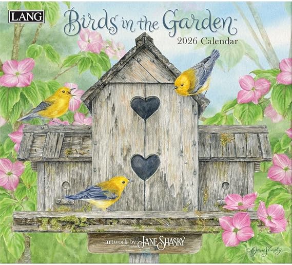 Lang Birds in the Garden 2026 Wall Calendar 12-Month Calendar with Stapled Binding, Linen-Embossed Backyard Bird & Garden Artwork by Jane Shasky, 13.4" 12"