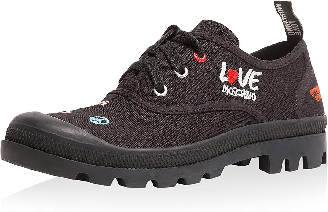 Love Moschino Black Lug Sole Embroidered Sneakers-8
