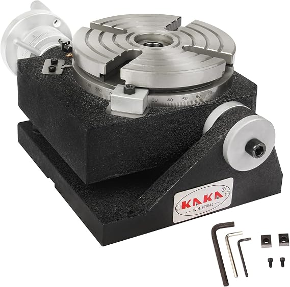 Tilting Rotary Table, 6 in, 0-90 Degree KAKA INDUSTRIAL TSK-6 | 150 mm table with MT2 center taper 1:90 worm gear ratio 14 mm T-slot width 42 lb net weight label