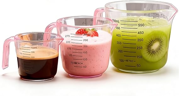 Pink Measuring Cups Set - 3pc 150ml/300ml/600ml,Liquid Measuring Cups for Baking & Cooking with Multiple Scales, with Handle and Triangle Mouth,Cute Pink Kitchen Accessories