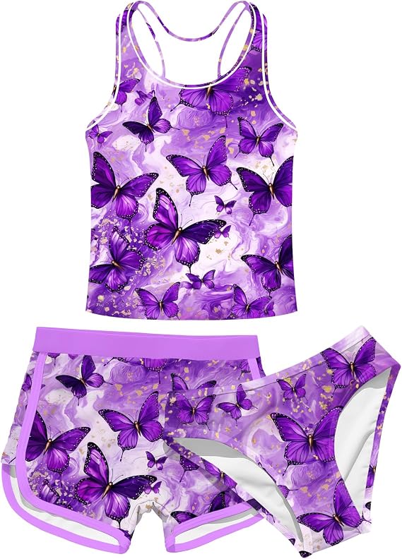 Enlifety 8-18T Teen Girls Tankini Swimsuit 3 Piece Bathing Suit with Shorts | Soft quick dry fabric with lightweight breathable comfort and racerback design for beach vacations pool parties summer travel