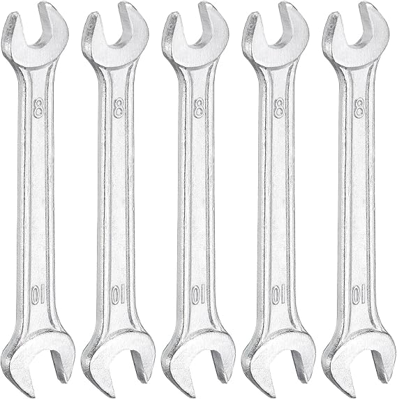 HARFINGTON 5pcs Double Open End Wrenches 8mm x 10mm Metric 15 Degree Offset Angle Small Flat Head Wrench Galvanizing Open Ended Spanner for Automotive Repair Furniture Assembly