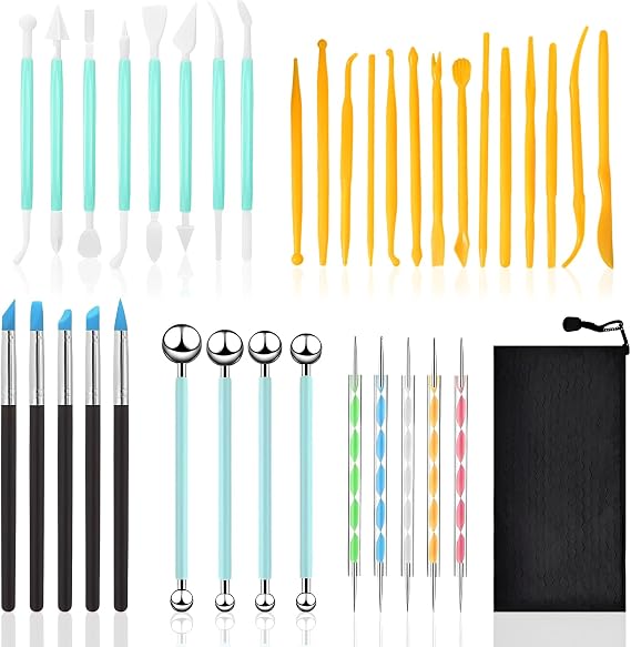 37PCS Air Dry Clay Tool, Polymer Clay Tools Sculpting Pottery Kit Set Reusable Ball Stylus Dotting Tools with Storage Bag for Pottery Craft, Nail Art DIY