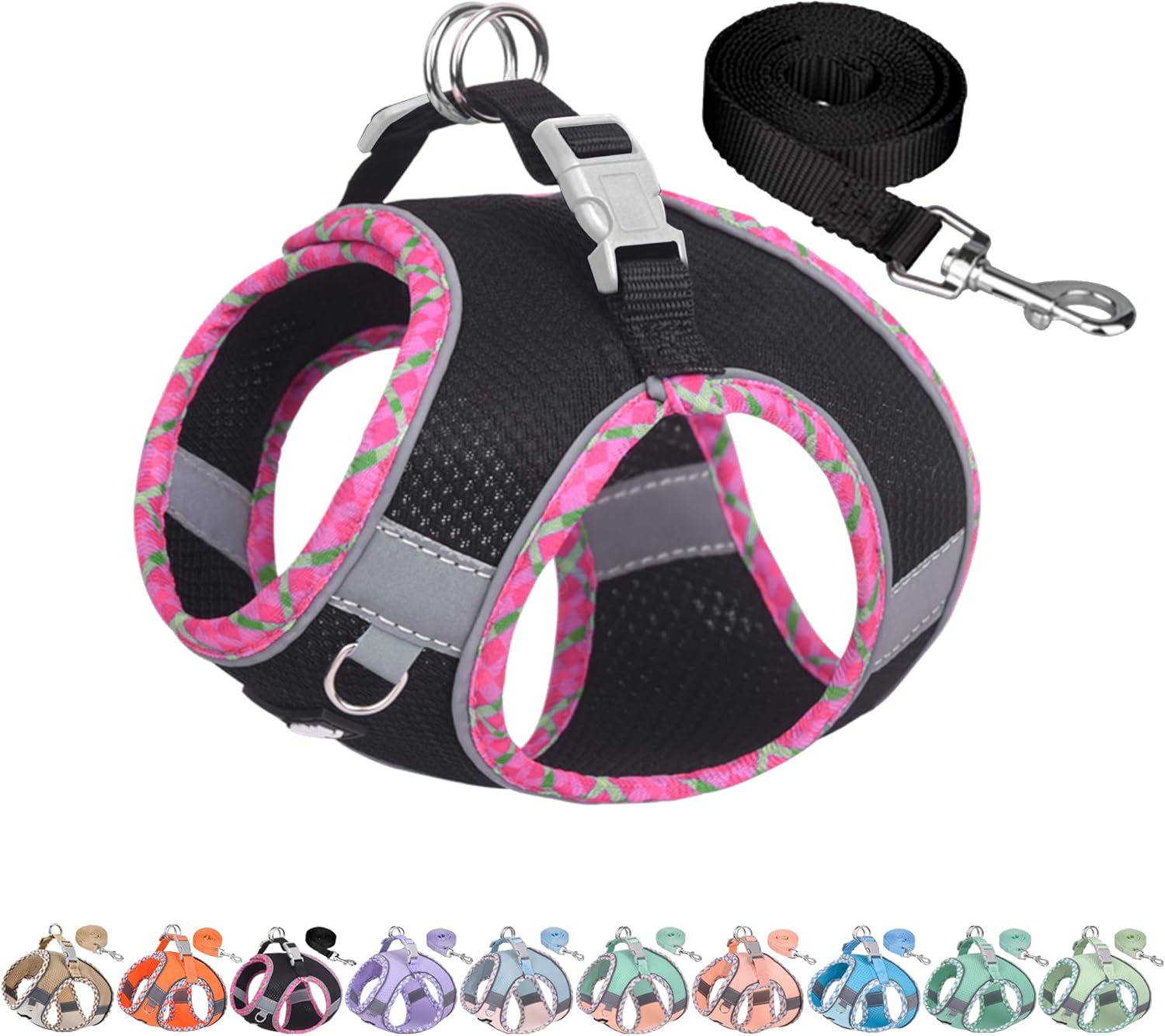 AIITLE Tiny Dog Harness - 軽量メッシュステップインベスト 子犬用、反射&脱出防止デザイン ハイスティックマジックテープ付き - 屋内/屋外用 チワワ、マルチーズ、シーズー用ブラック、S
