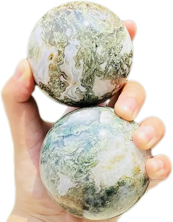 Moss Agate Balls Bulk, Natural Quartz Crystal Sphere, Real Gemstones and Crystals, Rocks and Minerals, Healing Stones Ball (2.2lbs)