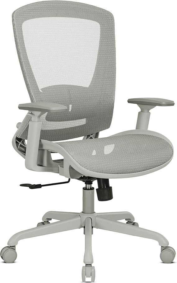 ELABEST Mesh Office Chair, Ergonomic Computer Desk Chair, Sturdy Task Chair - Adjustable Lumbar Support & Armrests, Tilt, Comfortable Wide Seat, Swivel Home Office Chair All Gray