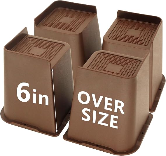 4 Pack Dark Brown Bed Risers 6 inch Heavy Duty, Furniture Risers