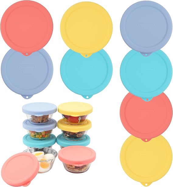 8 Packs Silicone Replacement Lids for Pyrex and Anchor Hocking Glass Custard Cups 6oz, Reusable & Prepware Dessert Cup Covers, Dishwasher/Freezer Safe (Cups NOT Included)