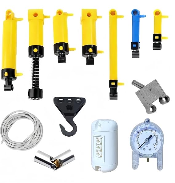 Technic Hydraulic Parts Pneumatic Kit Building Set, 13pcs Technic Replacement Parts and Pieces with Air Pump Swich Hose Air Pressure Gauge Gas Tank, Compatible with Major Bricks