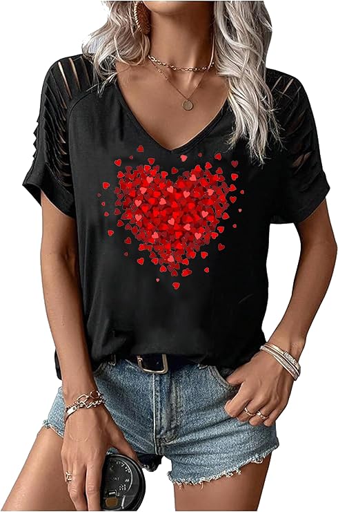 LANMERTREE Cut Out V Neck T Shirts Nashville Outfits for Women Casual Loose Shirt Country Music Graphic Tee Shirts