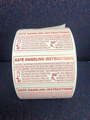 Aquos Food Safe Handling Instruction Labels for Meat | 2.25 x 1.125 Informational Food Safety Labels | Strong Adhesive Rolls | 1000 Labels Per Roll | Made in USA 1 Roll