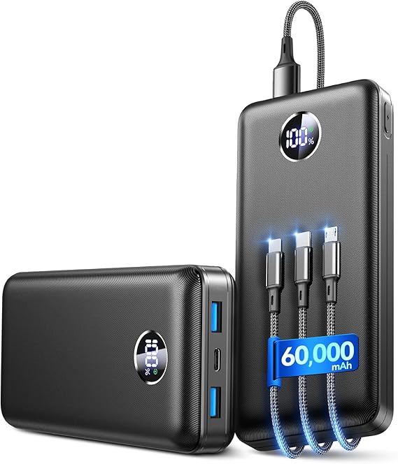 IAPOS Portable Charger 60000mAh, 5-Device Charging Power Bank Battery Pack | 22.5W PD Fast Charge, 3-in-1 Cable(USB-C/iOS/Micro-USB), High-Capacity,