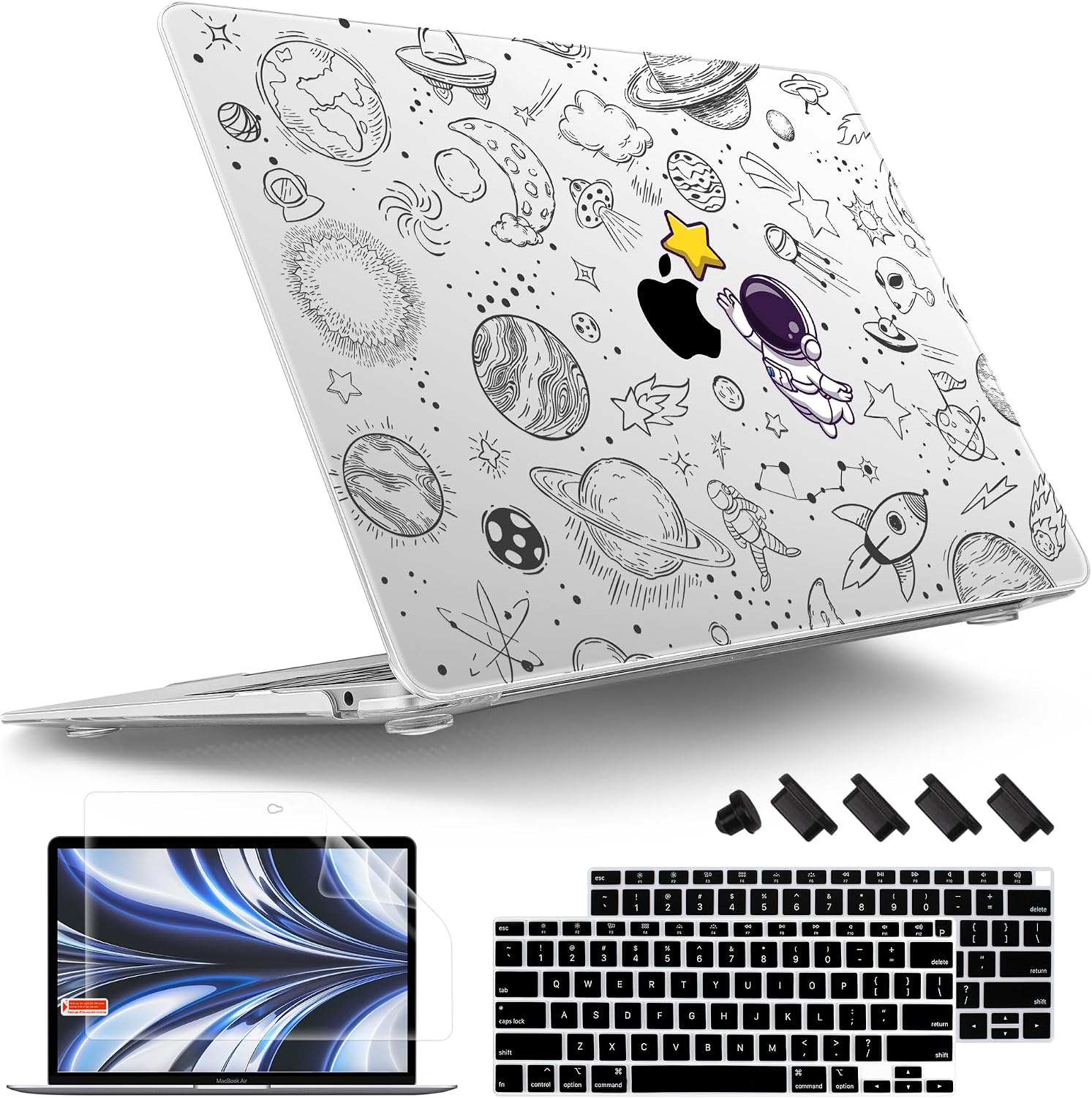 Tuiklol for MacBook Air 13 Inch 2020 2019 2018 Release M1 A2337A1932A2179 with Retina Display Touch ID, Plastic Hard Shell Case and Keyboard Cover for MacBook Air 13,Astronaut and Moon