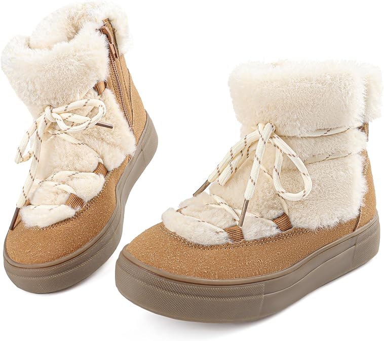 Wulubaba Toddler Girl Snow Boots with Side Zipper, Warm Faux Fur-Lined Winter Boots for Girls, Anti-Slip Sole, Easy On/Off, Outdoor Cold-Weather Shoes