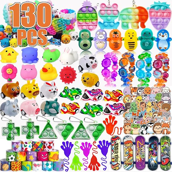 130 Pcs Party Favors for Kids, Easter Basket Egg Fillers, Treasure Box Toys, Classroom Prizes, Pinata Filler Goodie Bag Stuffers, Treasure Chest, Carnival Prize Box Toys for Boys Girls 4-8-12