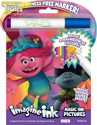 Dreamworks Trolls Band Together 20-page Imagine Ink Magic Ink Coloring Book with Mess Free Marker, Bendon 58399