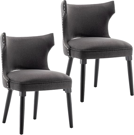 Porthos Home Fabio Dining Chairs Set of 2, Soft Fabric Upholstery, Chic Wingback with Stylish Nailhead Trim on Chair Back, Sturdy Rubberwood Legs, Armless Design Saves Space