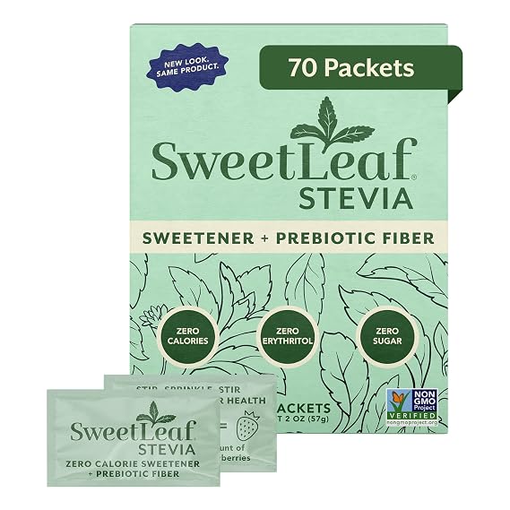 SweetLeaf Stevia Powder Sweetener 70 Packets (1 Pack) - Zero Calorie Sweetener with No Erythritol, Stevia Leaf Extract, Natural Sugar Substitute for Coffee & Baking, Sugar Free, Keto Friendly