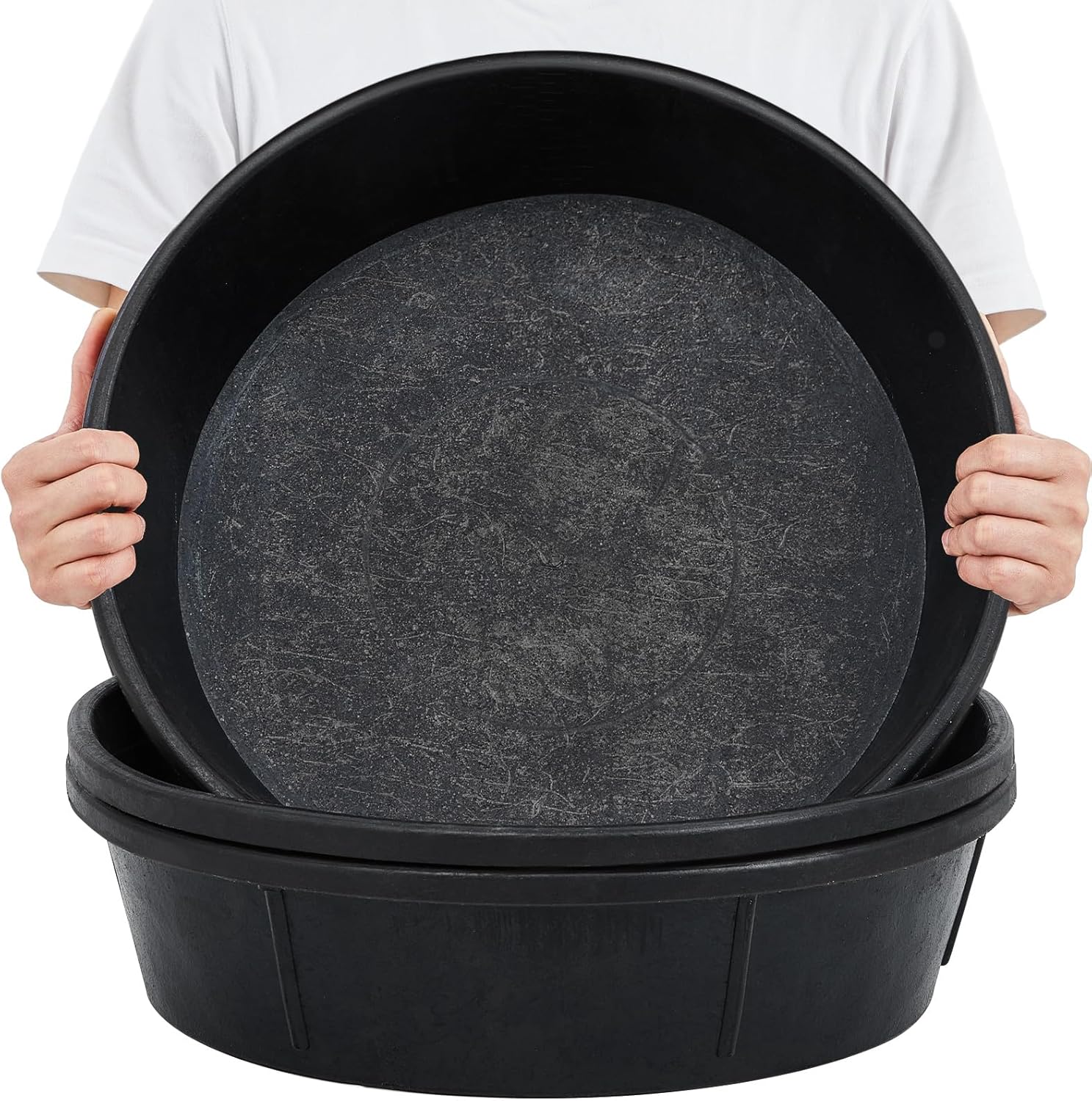 Sadnyy 3 Pcs 3 Gallon Rubber Feeder Pan Utility Horse Feed Bucket Pig Bowl for Cats Dogs Goats Chicken Dust Bath Container Animal Feeding, 17.5 x 5.3 inches 44.5 x 13.5 cm
