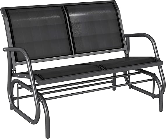Outsunny 2-Person Outdoor Glider Bench, Patio Double Swing Rocking Chair Loveseat w/Powder Coated Steel Frame for Backyard Garden Porch, Black