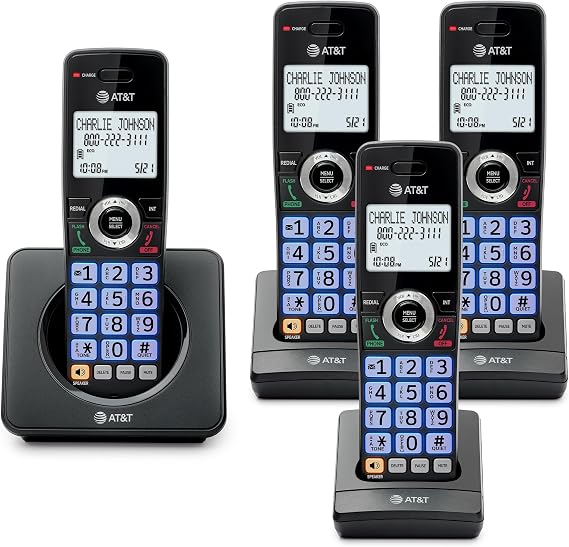 AT&T 4-Handsets Landline Home Phone with Call Blocker, Caller ID/Call Waiting, Full-Duplex Handset Speakerphone, Backlit Keypad & Display, Rechargeable Battery, ECO Mode, DECT 6.0: GL2101-41