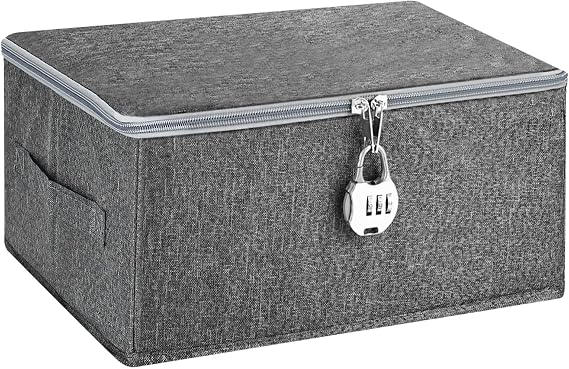 Lockable Box Lockable Box Storage Box with Lid Fabric Lockable Boxes Candy Safe Medicine Box with Combination Lock Boxes with Lock for Clothes (38 x 25 x 16 cm)