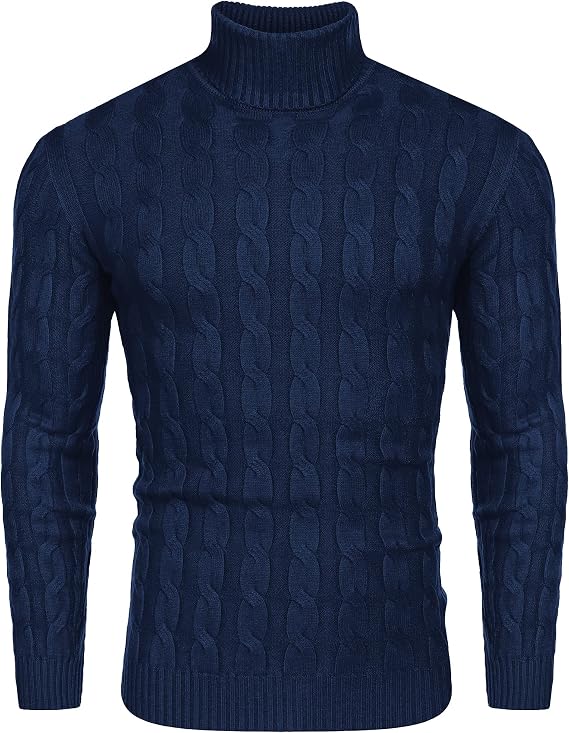 COOFANDY Men's Turtleneck Pullover Basic Knitted Jumper Cable Knit Sweater Shirt Men's Pullover Sweater Roll Neck Long Sleeve Shirt