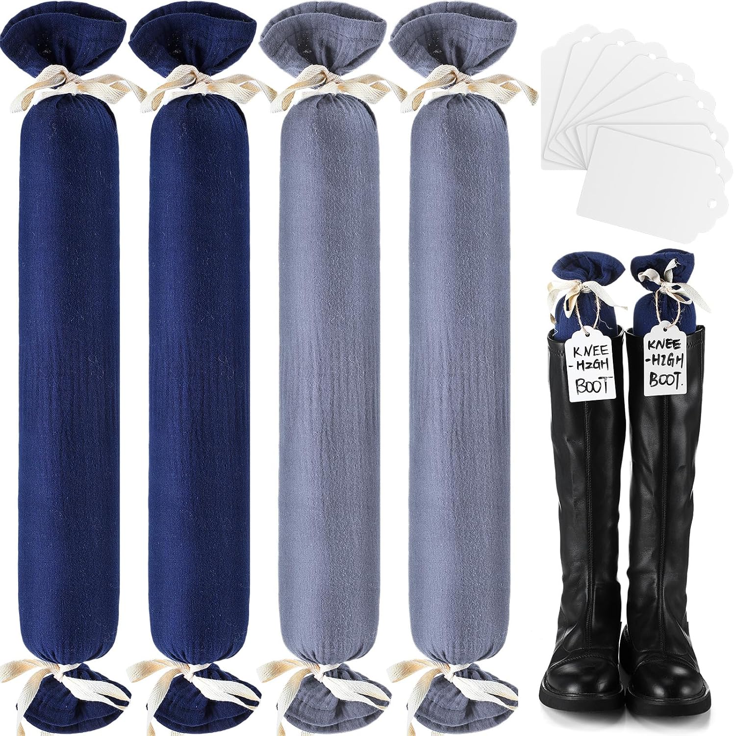 2 Pairs Boot Shaper Stands with 8 Labels Cotton Tall Boot Inserts for Closet Organization