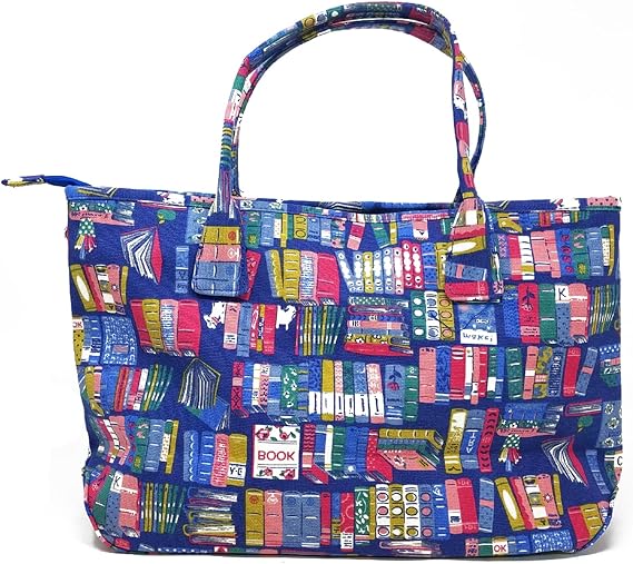 SAGEFINDS A Book Lovers Tote Bag | 100% Cotton Canvas Carryall | Zip Closure | Flat Bottom | Metal Feet | Double Handles | Great Gift