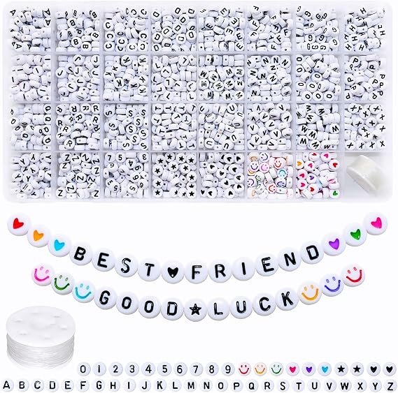 Amaney 1600pcs Acrylic Alpabet Letter Beads,31 Styles,Heart,Number,Star and Smiley Beads,4x7mm for Jewelry Making Bracelets Necklaces Key Chains