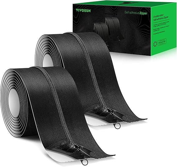 VIVOSUN Self Adhesive Zipper Door, 3In. x 7Ft. Peel & Stick, 2-Pack | Strong Long-Lasting Adhesive, Heavy-Duty & Double-Sided Zipper for Tarp, Greenhouse, Indoor Outdoor Tent, Debris Barrier