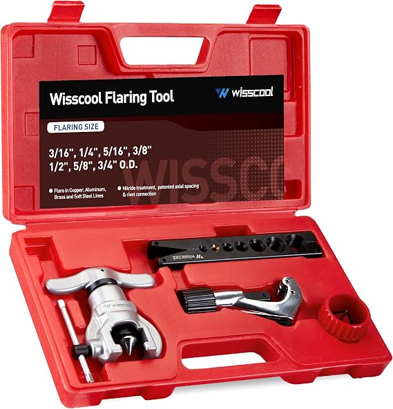 Wisscool Flaring Tool for 3/16"- 3/4" 45° Heavy Duty Eccentric Cone Type Flaring Tool for Copper Aluminum Pipes (Flaring Tool Set)