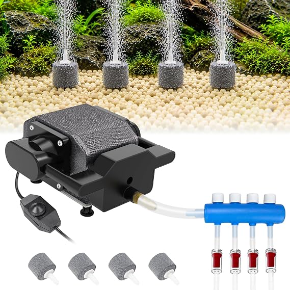 AquaMiracle 6/8/16W Quiet Fish Tank Air Pump 200/317/475GPH High Pressure Aquarium Air Pump Commercial Air Pump Pond Aerator Bubbler Hydroponics Air Pump