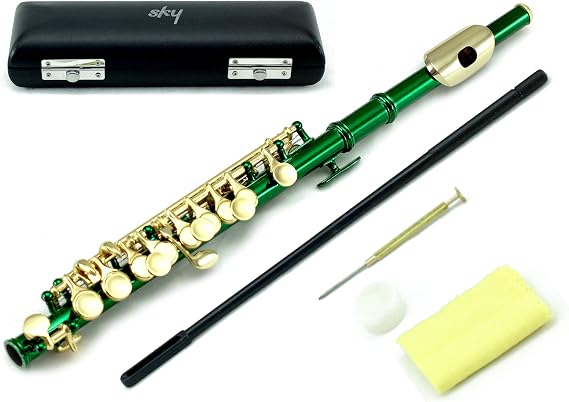 Sky(Paititi) Band Approved Green Laquer with Gold KeysPiccolo Key of C with Hard Case, Cloth, Cleaning Rod, Joint Greasae and Screw Driver, Guarantee Excellent Sound