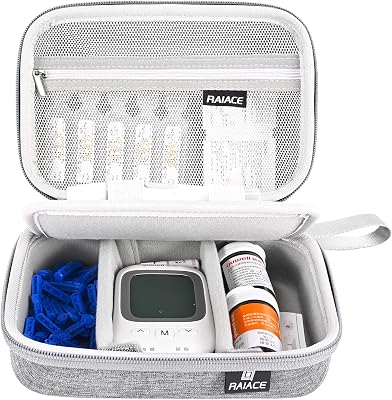 RAIACE Hard Storage Case for Diabetic Supplies, Bag fit for Glucose Meter, Insulin Pen, Glucose Monitor, Blood Sugar Test Strips,Lancets,. for sale is case only- Gray