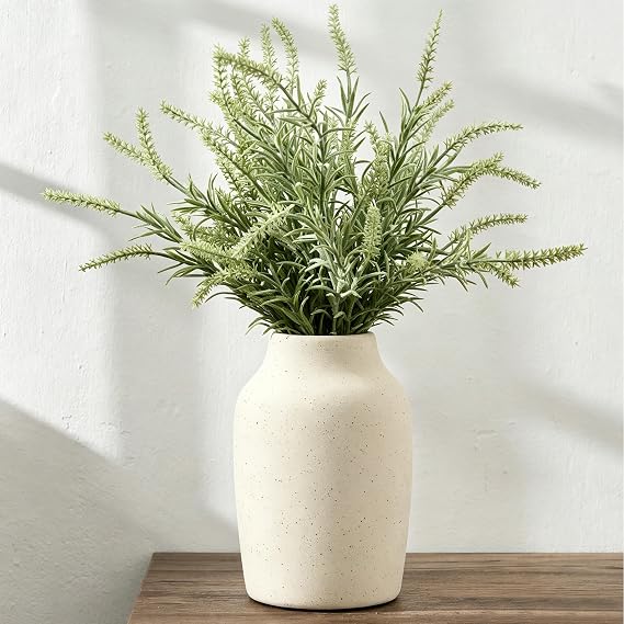 PORCER Ceramic Rustic Farmhouse Flower Vase, 7 Inch Boho Terracotta Vase for Home Decor, Living Room, Table, Shelf, Mantel Decoration, Farmhouse-White