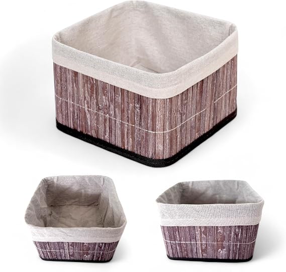Deconox Bambu Çok Amaçlı Saklama Kutusu Düzenleyici Kare Organizer, Dekoratif Bambu Düzenleyici GRİ (20x20x13cm)