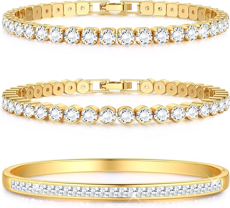 YADOCA Tennis Bracelets for Women 18K Gold Plated Bangle Bracelet Set