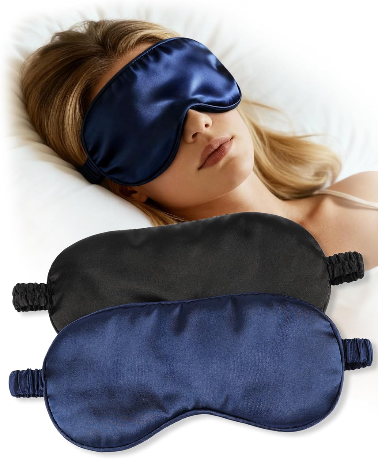 Sleep Mask 2 Pack, Silk Eye Mask for Sleeping, Soft Blackout Sleep Mask with Adjustable Strap, Comfortable Blindfold for Travel, Flight, Nap, Men Women