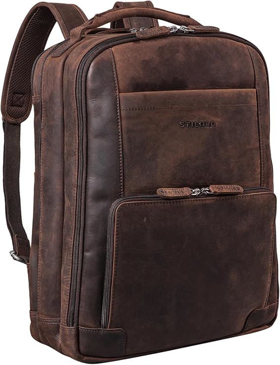STILORD XL Men's Business Backpack Leather Brown - 15-17 Inch Large Work Backpack - Men's Laptop Backpack - Vintage Office Bag Made of Genuine Leather 'Harlow'