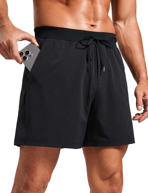 CRZ YOGA Mens Texture Training Shorts 5" - Side Split Quick Dry Lightweight for Workout Running with Zipper Pocket