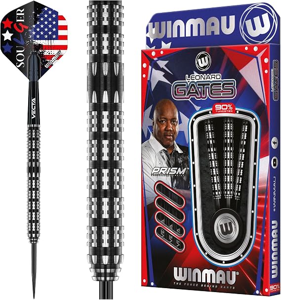 Winmau Leonard Gates The Soulger Steel Tip Darts Set - 90% Tungsten Professional Darts - C-Axis Grip Control with Prism Flights & Vecta Shafts - Available in Multiple Weights
