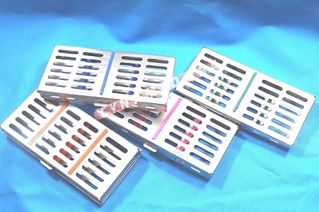 New 4 German Stainless Dental Autoclave Sterilization Cassette Rack Box Tray for 7 Instruments Set of 4 Color