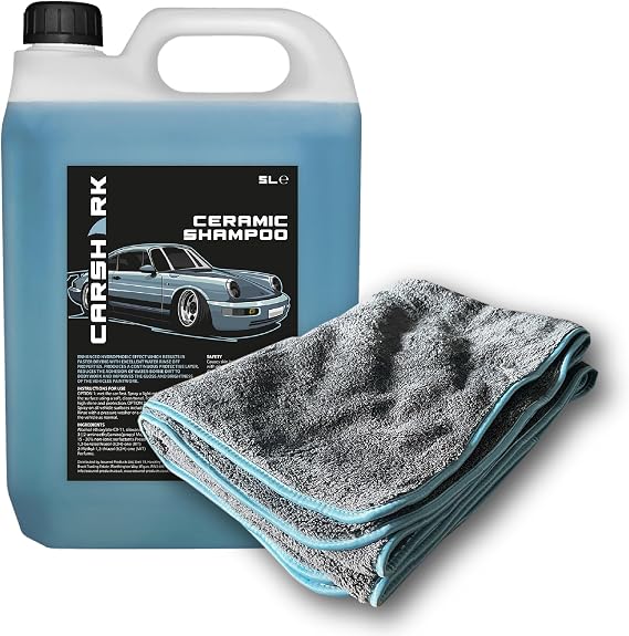 Microfibre Car Drying Towel with Car Ceramic Shampoo 5 Litres, Highly Absorbent, 165 x 60 cm, Extra Large