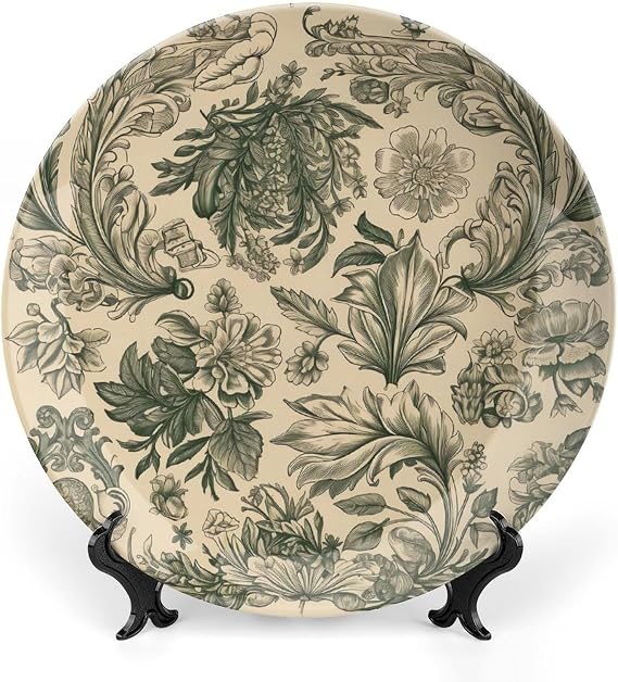 Bone China Decorative Plates Light Green And Beige Ceramic Decorative Plate Wall Decor with Display Stand Ceramic Ornaments for Wall Hanging Decoration 6inch
